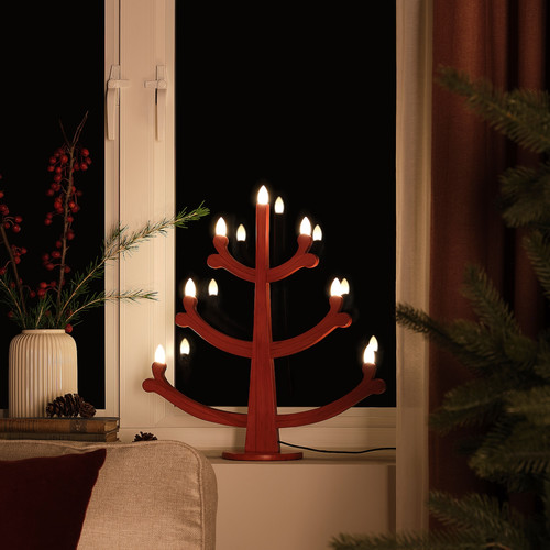 STRÅLA LED 7-armed candelabra, pine red, 47 cm