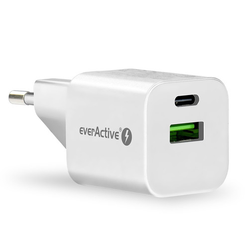 everActive Wall Charger EU Plug USB/USB-C QC3.0 30W, white