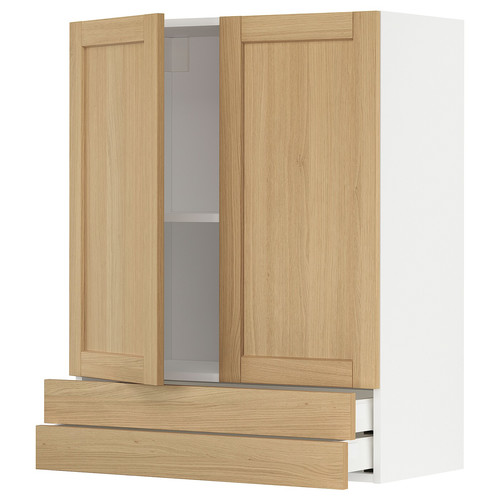 METOD / MAXIMERA Wall cabinet w 2 doors/2 drawers, white/Forsbacka oak, 80x100 cm