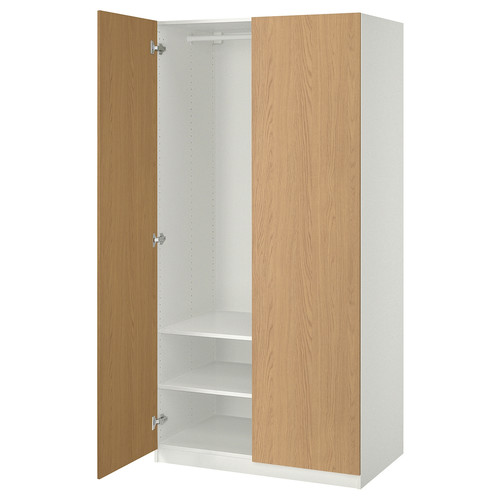 PAX / STORKLINTA Wardrobe combination, white/oak effect, 100x60x201 cm