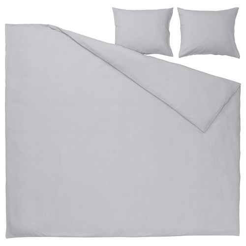 NATTSVÄRMARE Duvet cover and 2 pillowcases, light grey, 200x200/50x60 cm