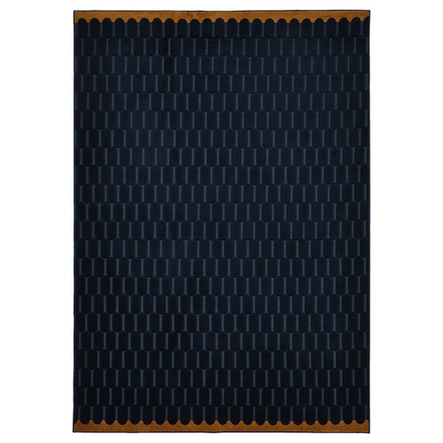 NÖVLING Rug, low pile, dark blue/yellow-brown, 128x195 cm