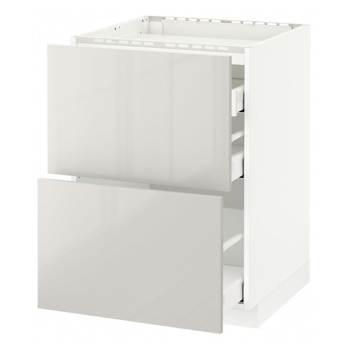 METOD/MAXIMERA Base cab f hob/2 fronts/3 drawers, white, Ringhult light grey, 60x61.8x88 cm