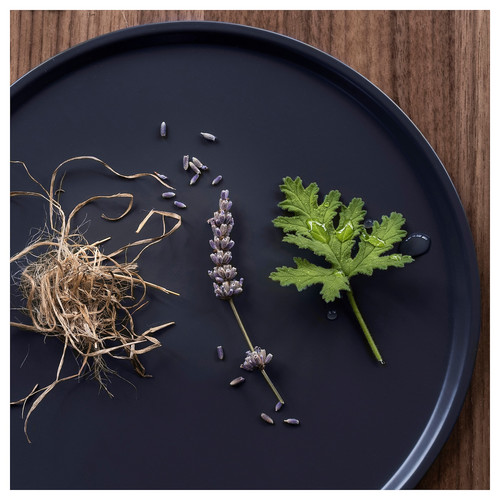 FRUKTSKOG Scented tealight, Vetiver & geranium/black-turquoise, 3.5 hr, 30 pack
