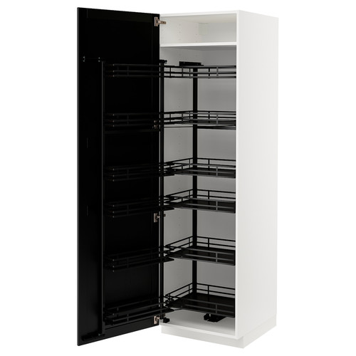 METOD High cabinet with pull-out larder, white/Lerhyttan black stained, 60x60x200 cm