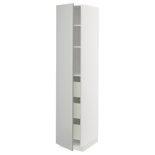 METOD / MAXIMERA High cabinet with drawers, white/Havstorp light grey, 40x60x200 cm