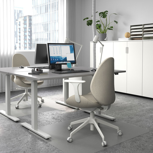 RODULF Desk, adjustable height, grey, white, 140x80 cm