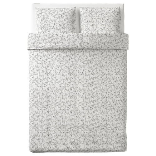 KOPPARRANKA Quilt cover and 2 pillowcases, white/dark grey, 200x200/50x60 cm