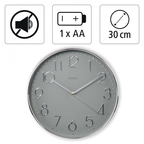 Hama Wall Clock Elegance, silver/grey, 30 cm