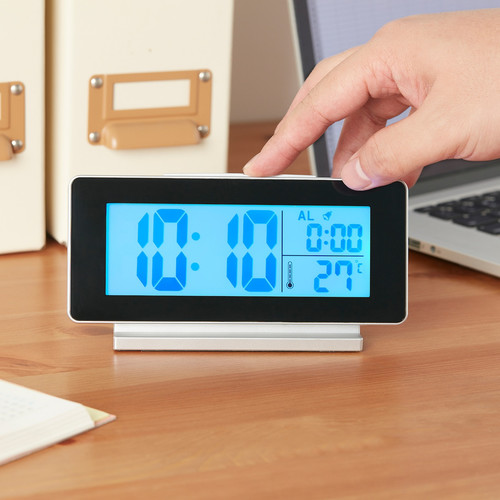 FILMIS Clock/thermometer/alarm, low-voltage/black, 16.5x9 cm
