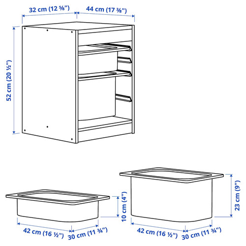 TROFAST Storage combination with boxes, light white stained pine light orange/bright green, 32x44x52 cm