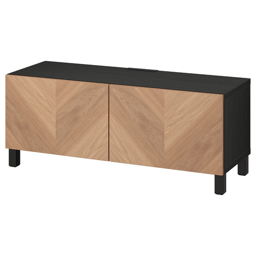 BESTÅ TV bench with doors, black-brown/Hedeviken/Stubbarp oak veneer, 120x42x48 cm