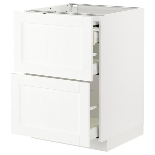 METOD / MAXIMERA Bc w pull-out work surface/3drw, white Enköping/white wood effect, 60x60 cm