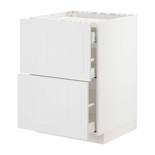 METOD / MAXIMERA Base cab f hob/2 fronts/3 drawers, white/Stensund white, 60x60 cm