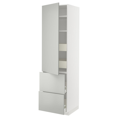 METOD / MAXIMERA Hi cab w shlvs/4 drawers/dr/2 frnts, white/Havstorp light grey, 60x60x220 cm