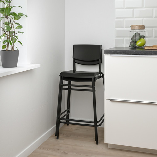 STIG Bar stool with backrest, black/black, 63 cm