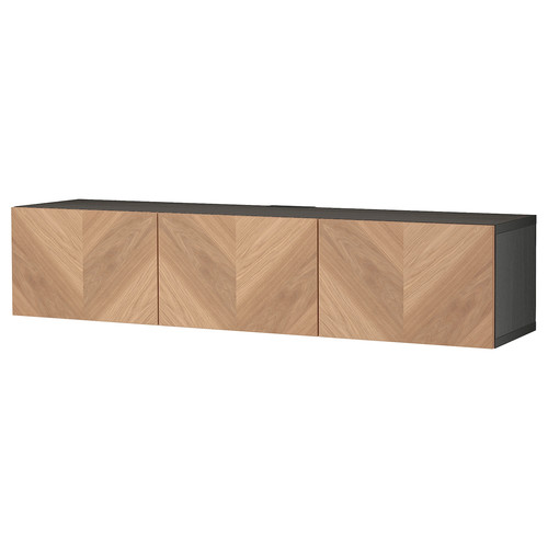 BESTÅ TV bench with doors, black-brown, Hedeviken oak veneer, 180x42x38 cm