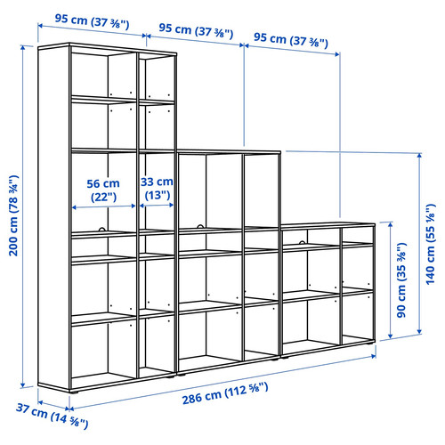 VIHALS Shelving combination, white, 286x37x200 cm