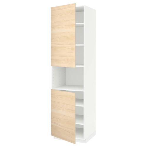 METOD High cab f micro w 2 doors/shelves, white/Askersund light ash effect, 60x60x220 cm