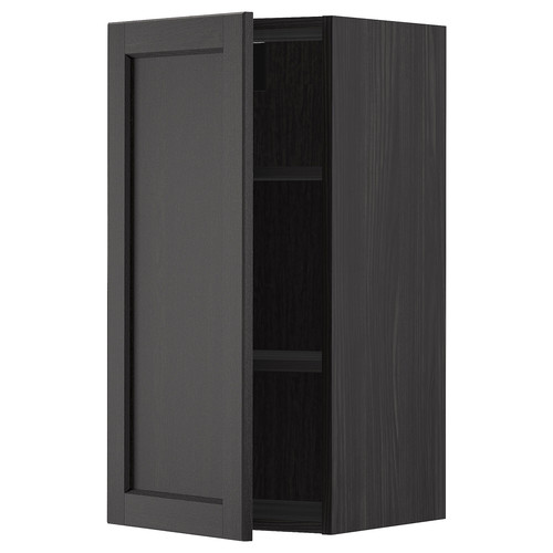 METOD Wall cabinet with shelves, black/Lerhyttan black stained, 40x80 cm