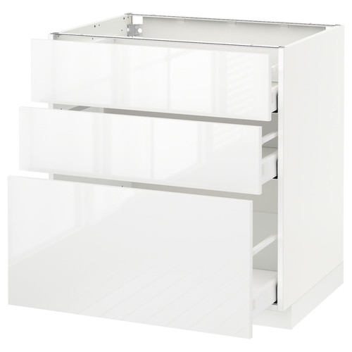 METOD / MAXIMERA Base cabinet with 3 drawers, white, Ringhult white. 80x60 cm