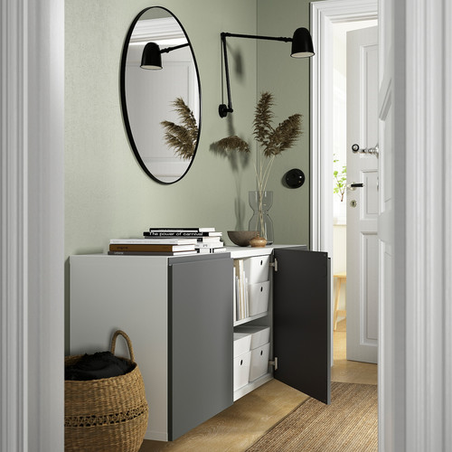 BESTÅ Wall-mounted cabinet combination, white/Västerviken dark grey, 180x42x64 cm