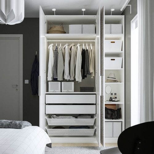 PAX / MISTUDDEN Wardrobe combination, white/grey patterned, 150x60x236 cm