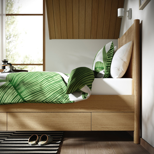 TONSTAD Bed frame with storage, oak veneer, 90x200 cm