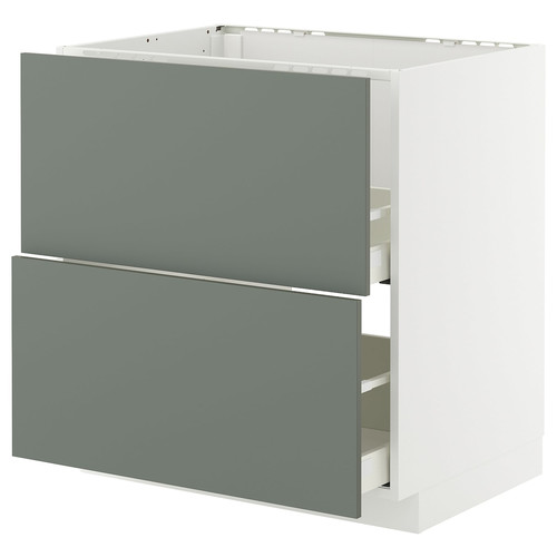 METOD / MAXIMERA Base cab f sink+2 fronts/2 drawers, white/Nickebo matt grey-green, 80x60 cm