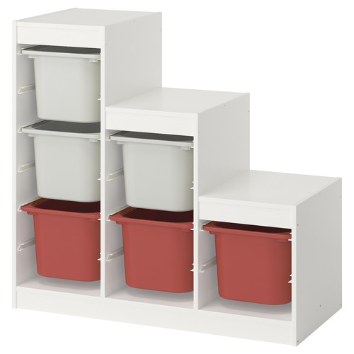 TROFAST Storage combination with boxes, white grey/red, 99x44x94 cm