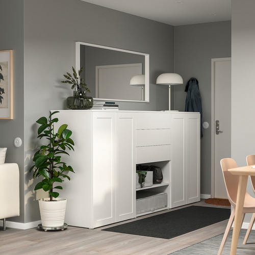 PLATSA Wardrobe with 4 doors+3 drawers, white FONNES white/SANNIDAL white, 240x57x123 cm