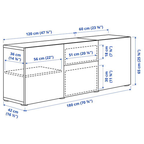BESTÅ Storage combination with drawers, white/Selsviken high-gloss/white, 180x42x65 cm