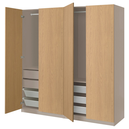 PAX / STORKLINTA Wardrobe combination, grey-beige/oak effect, 200x66x201 cm