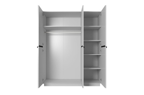 Wardrobe Nicole 150 cm, matt white, black handles