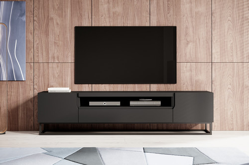 TV Cabinet Loftia 200 cm, metal legs, black/matt black