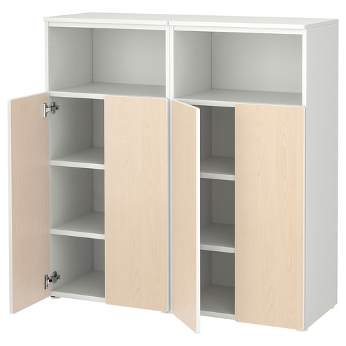 SMÅSTAD / PLATSA Storage combination, white/birch with 6 shelves, 120x42x123 cm