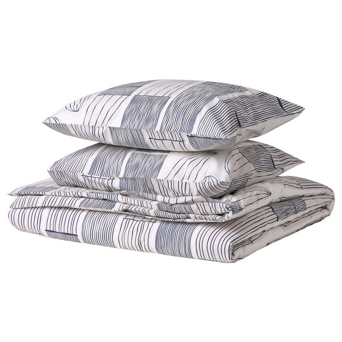 BERGKORSÖRT Duvet cover and 2 pillowcases, white/grey, 200x200/50x60 cm