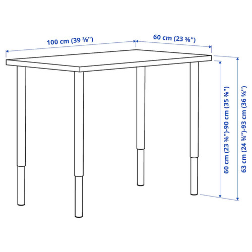 LINNMON / OLOV Desk, white stained oak effect/white, 100x60 cm