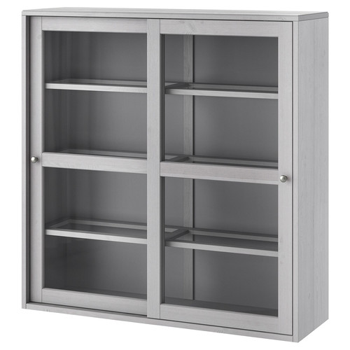 HAVSTA Glass-door cabinet, grey, 121x123x35 cm