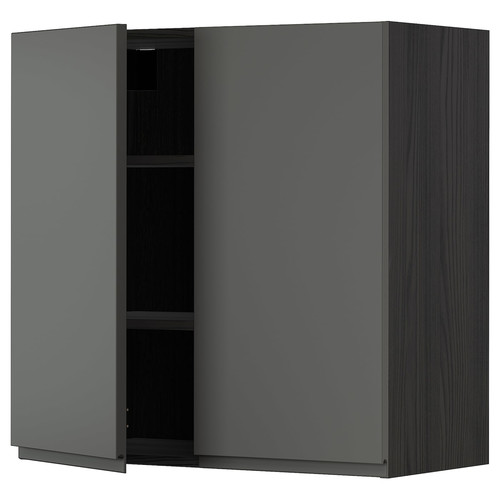 METOD Wall cabinet with shelves/2 doors, black/Voxtorp dark grey, 80x80 cm