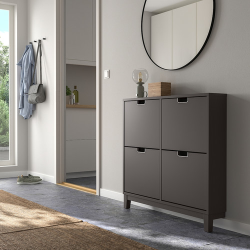 STÄLL Shoe cabinet with 4 compartments, dark grey, 96x17x90 cm