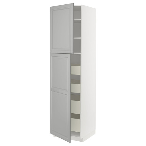 METOD / MAXIMERA Hi cab w 2 doors/4 drawers, white/Bodbyn grey, 60x60x220 cm