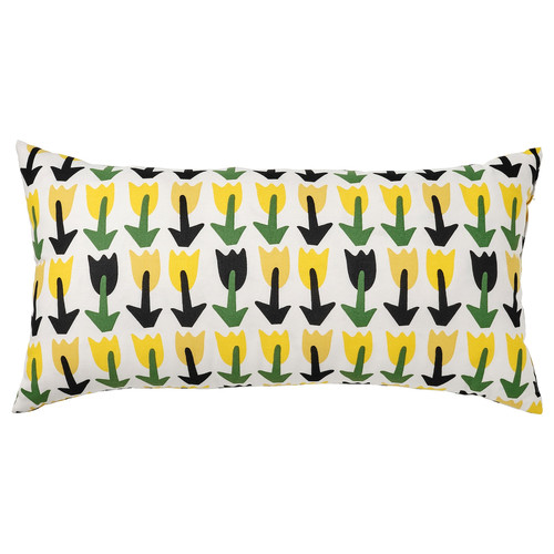 SANDMOTT Cushion, green/yellow, 30x58 cm