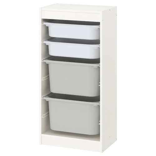 TROFAST Storage combination with boxes, white/white grey, 46x30x94 cm