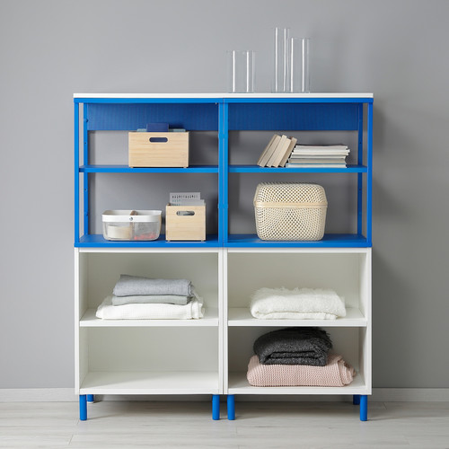 PLATSA Open storage combination w 2 doors, white Kalbåden/blue, 120x42x133 cm