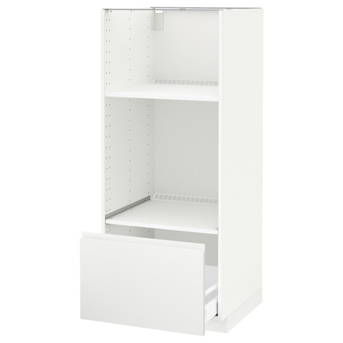 METOD / MAXIMERA High cab for oven/micro w drawer, white/Voxtorp matt white, 60x60x140 cm