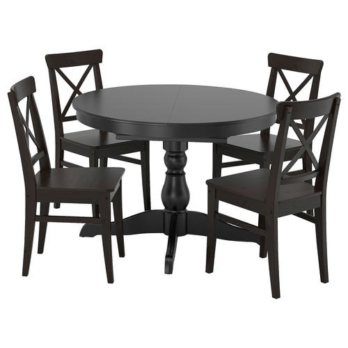 INGATORP / INGOLF Table and 4 chairs, black/brown-black, 110/155 cm