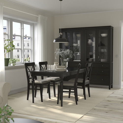 INGATORP / INGOLF Table and 4 chairs, black/brown-black Nolhaga grey-beige, 155/215 cm