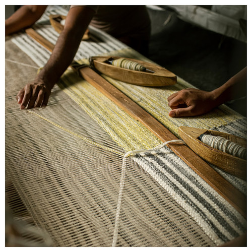 SJÖTÅTEL Rug, flatwoven, grey-yellow/handmade, 250x350 cm