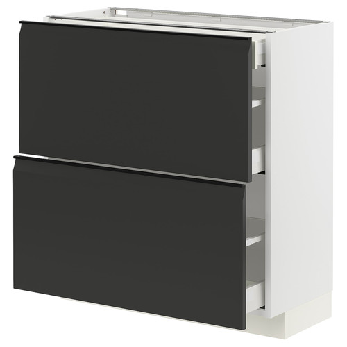 METOD / MAXIMERA Base cab with 2 fronts/3 drawers, white/Upplöv matt anthracite, 80x37 cm